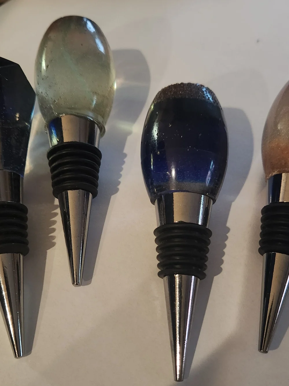 Handmade Resin Wine Bottle Stoppers Set of 4 – Navy, Smoke & Crystal